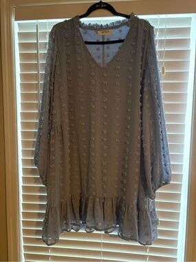 A Beautiful Soul Light Blue V-Neck Ruffle Hem Swiss Dot Dress